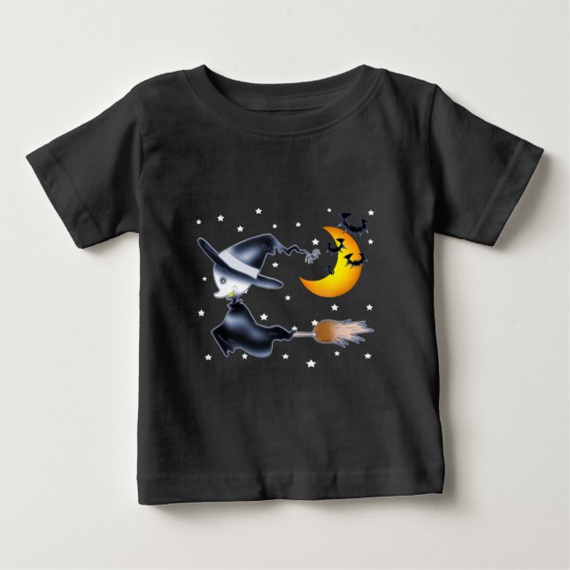 Camiseta Para Bebê Bruxa Voadora na Noite de Halloween (Frente)