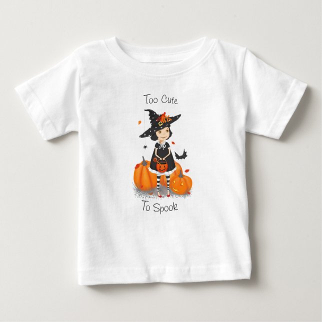 Camiseta Para Bebê Bruxinha Bonita de Halloween (Frente)