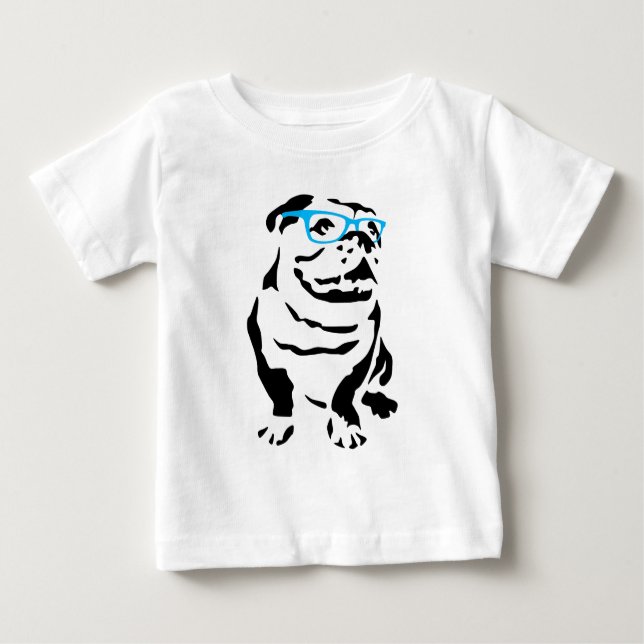 Camiseta Para Bebê Buldogue com vidros azuis (Frente)