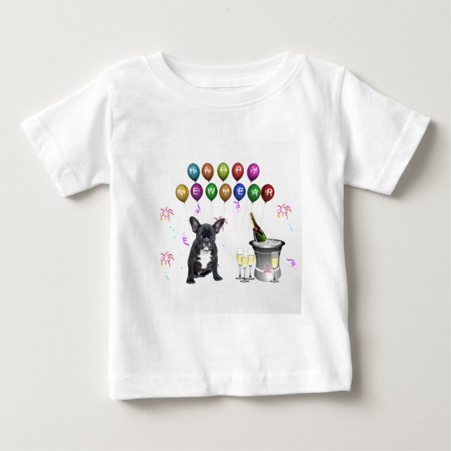 Camiseta Para Bebê Buldogue Francês Ano Novo (Frente)