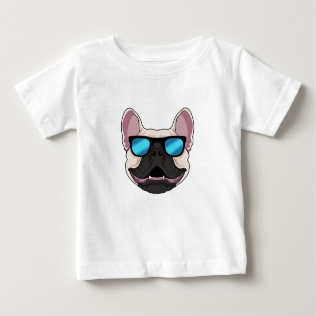 Camiseta Para Bebê Buldogue francês com óculos escuros (Frente)