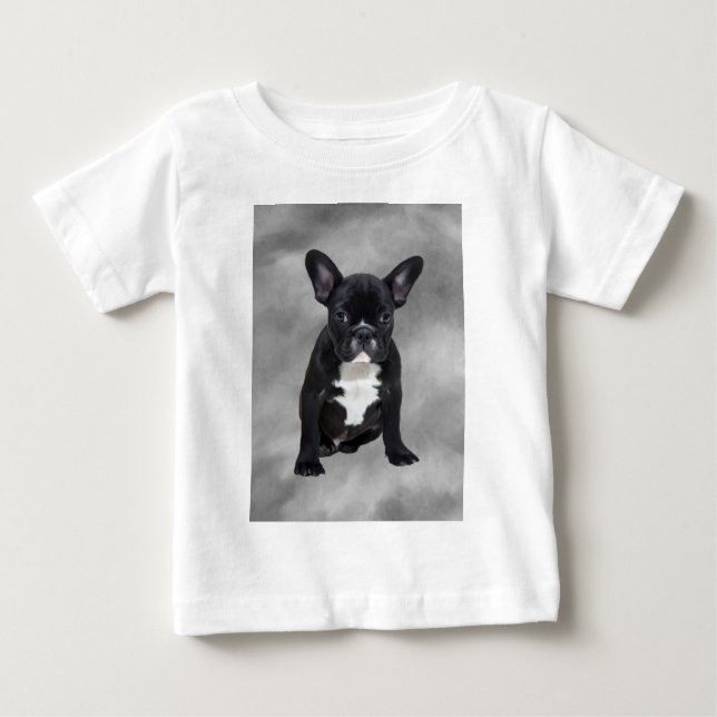 Camiseta Para Bebê Buldogue Francês Sentado Aquarela Pintura Óleo (Frente)