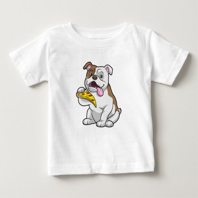 Camiseta Para Bebê Bulldog com pizza (Frente)