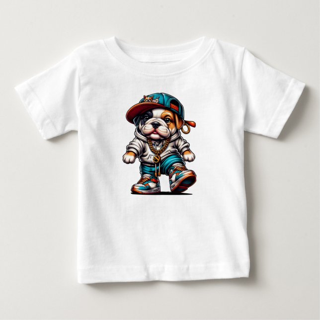 Camiseta Para Bebê Bulldog Estilo de Rua  (Frente)