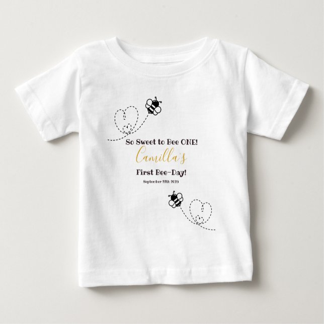 Camiseta Para Bebê Bumble Bee Birthday Primeiro Dia da Abelha (Frente)