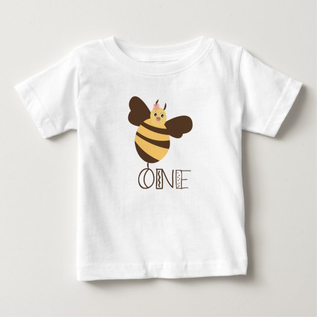 Camiseta Para Bebê Bumble Bee Primeiro Aniversário (Frente)