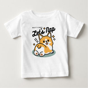 Camiseta Para Bebê Bumbum Primeiro, Vamos Nap - Bumbum Corgi Cute