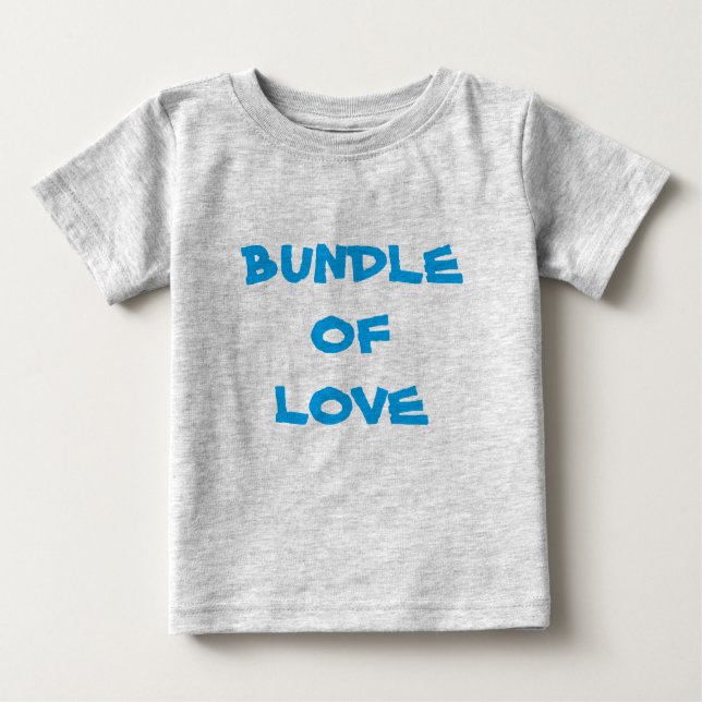 Camiseta Para Bebê BUNDLE DE AMOR - Cinza Simples/Azul (Frente)