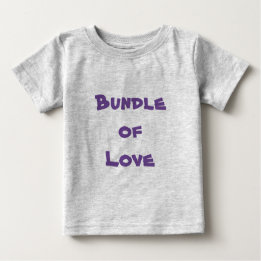 Camiseta Para Bebê BUNDLE DE AMOR - Cinza Simples/Roxo