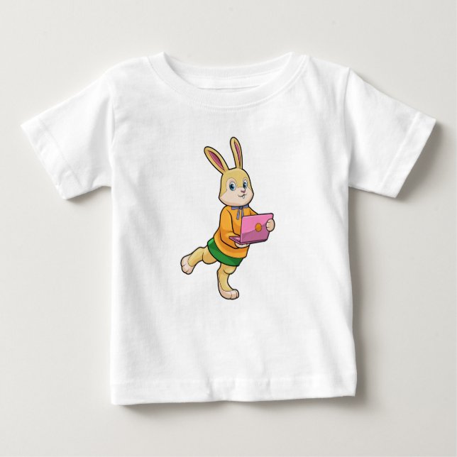 Camiseta Para Bebê Bunny como Secretário com Laptop (Frente)