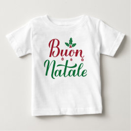 Camiseta Para Bebê Buon Natale Italiana Feliz Natal Holly