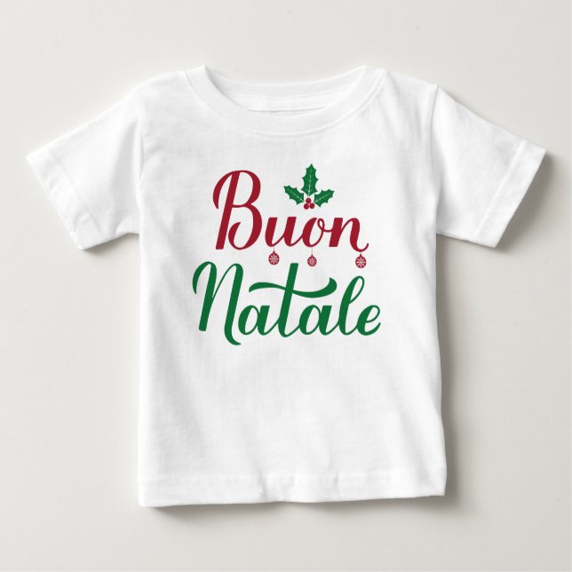 Camiseta Para Bebê Buon Natale Italiana Feliz Natal Holly (Frente)