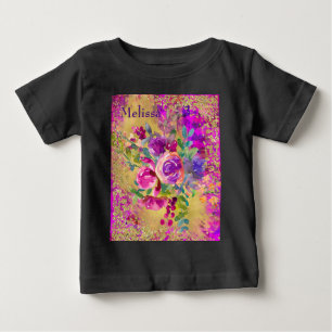 Camiseta Para Bebê Buquê de flor de aquarela personalizado a rosa