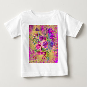 Camiseta Para Bebê Buquê de flor de aquarela personalizado a rosa