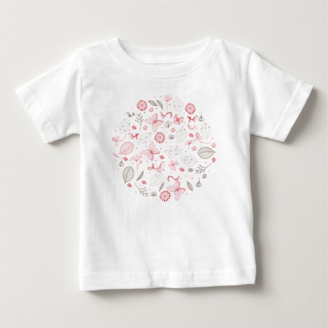 Camiseta Para Bebê Buquê de Flores Rosa Suave em Floração (Frente)