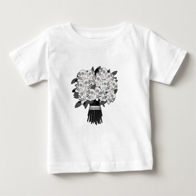 Camiseta Para Bebê Buquê de Rosas do crânio Gótico preto e branco (Frente)