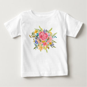 Camiseta Para Bebê Buquê Floral Rosa