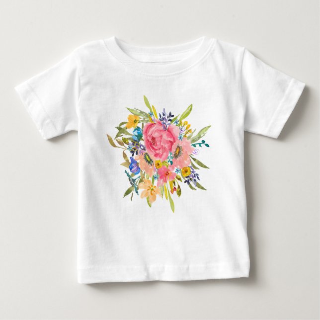 Camiseta Para Bebê Buquê Floral Rosa (Frente)