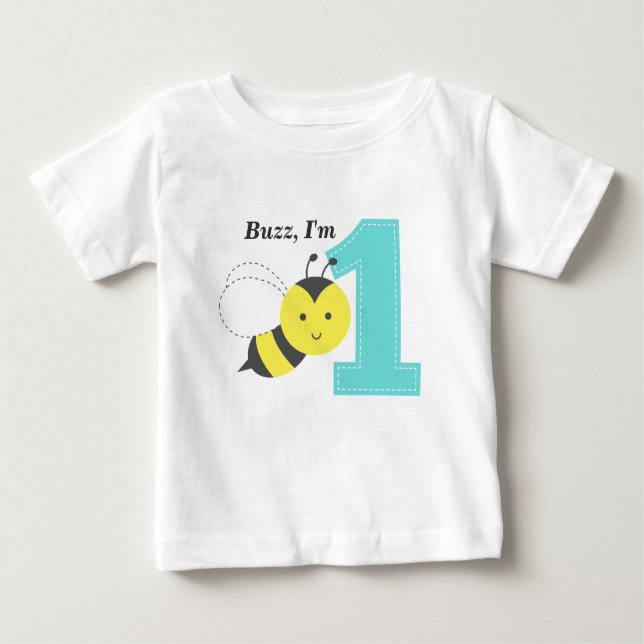 Camiseta Para Bebê Buzz, eu sou um, Primeiro Aniversário, Bela (Frente)