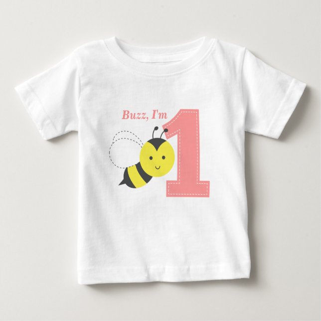 Camiseta Para Bebê Buzz, eu sou um, Primeiro Aniversário, Bela (Frente)