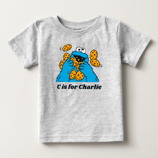Camiseta Para Bebê C é para Cookie Monster | Adicione seu nome (Frente)