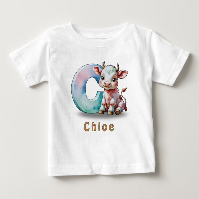 Camiseta Para Bebê C is for Cow – Custom Baby T-Shirt  (Frente)
