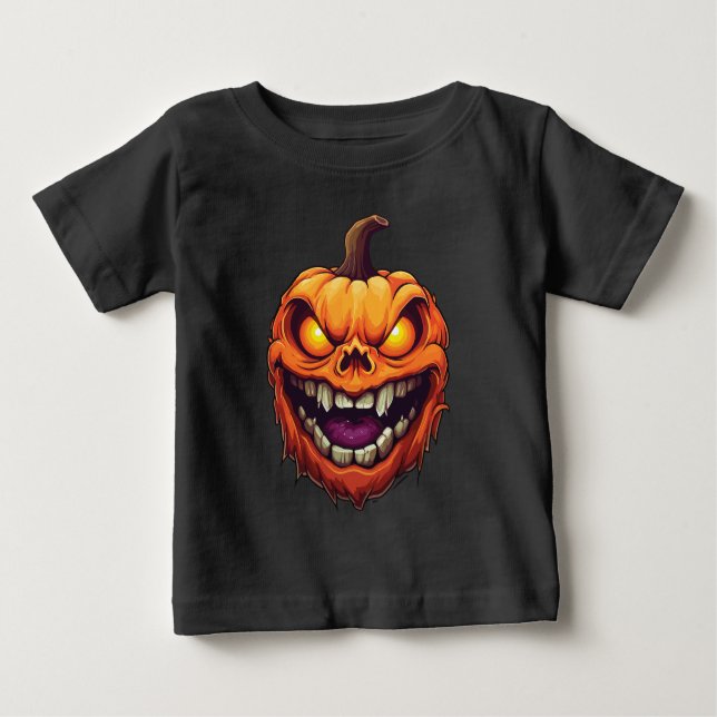 Camiseta Para Bebê Cabeça de Abóbora de Grinning Sinister (Frente)
