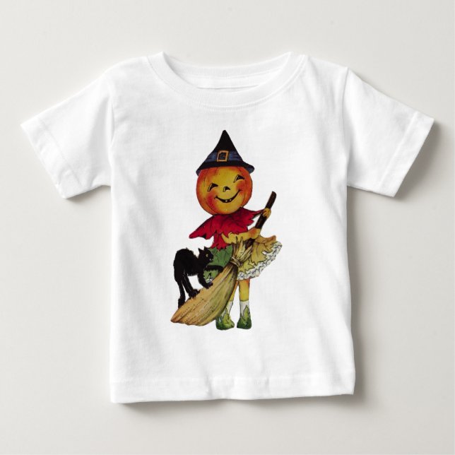 Camiseta Para Bebê Cabeça de Abóbora de Halloween O Cabeça de Bruxa L (Frente)