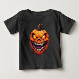 Camiseta Para Bebê Cabeça de Abóbora Sorrindo Sinistramente