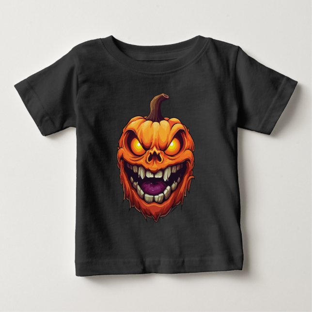 Camiseta Para Bebê Cabeça de Abóbora Sorrindo Sinistramente (Frente)