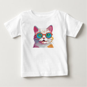 Camiseta Para Bebê Cabeça de Gato Vestindo Óculos Clipe