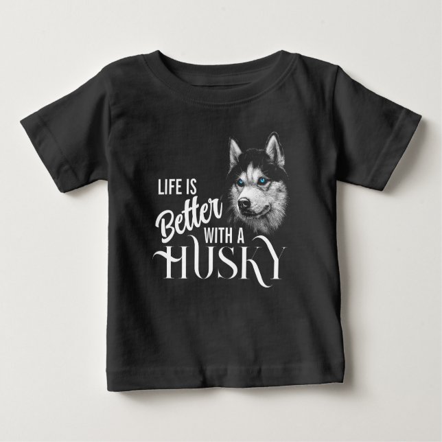 Camiseta Para Bebê Cabeça De Retrato Irmão Husky Com Olhos Azuis (Frente)