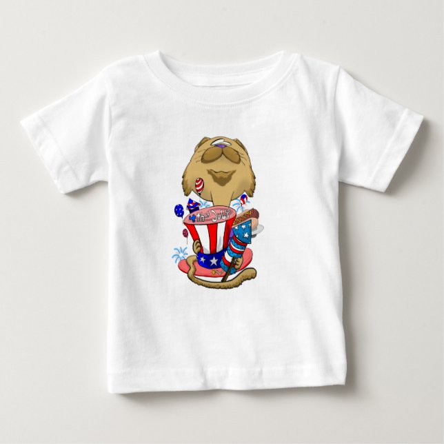 Camiseta Para Bebê Cabeça Grande 4 de julho Cat (Frente)