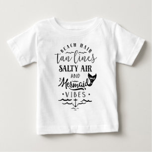 Camiseta Para Bebê Cabelo de praia, Linhas de bronzeamento, Ar salgad