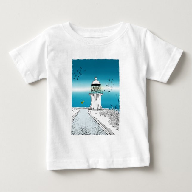 Camiseta Para Bebê Cabo Reinga Farol Northland NZ (Frente)