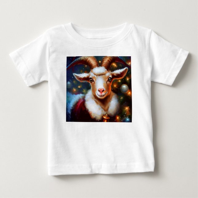 Camiseta Para Bebê Cabra de Natal 4 (Frente)