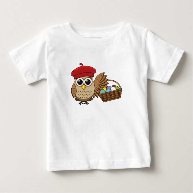 Camiseta Para Bebê Caçada de Ovo da Páscoa Funny Owl (Frente)