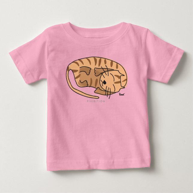 Camiseta Para Bebê Caçador Orgânico De Crianças De Gato Dormindo (Frente)