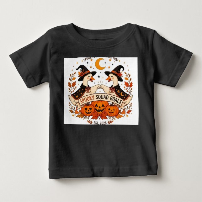 Camiseta Para Bebê Cachinhos de Ganso de Halloween com Chapéus de Bru (Frente)