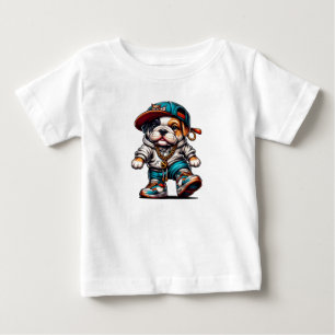 Camiseta Para Bebê Cachorrinho Bulldog de Roupas Urbanas Fofo