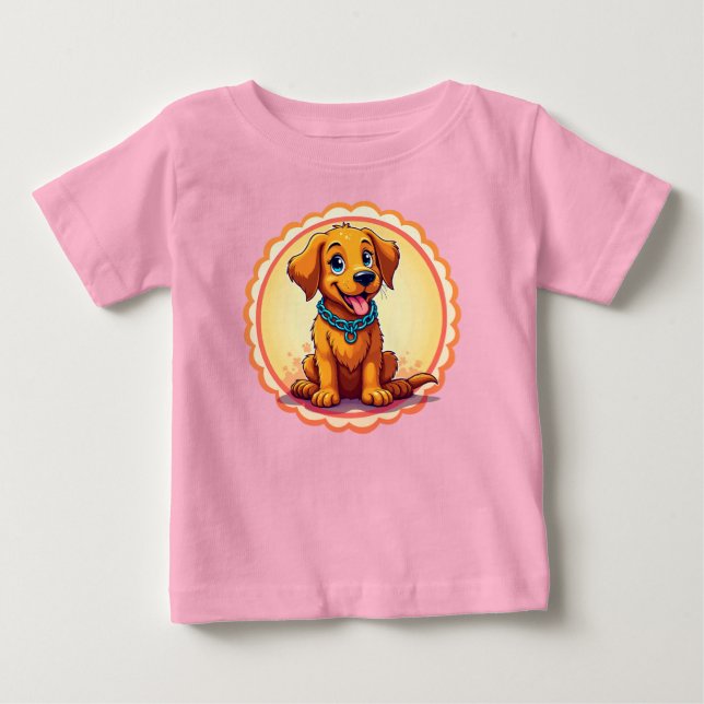 Camiseta Para Bebê 🌸 Cachorrinho de Desenho Animado Estilo Bebê Feli (Frente)