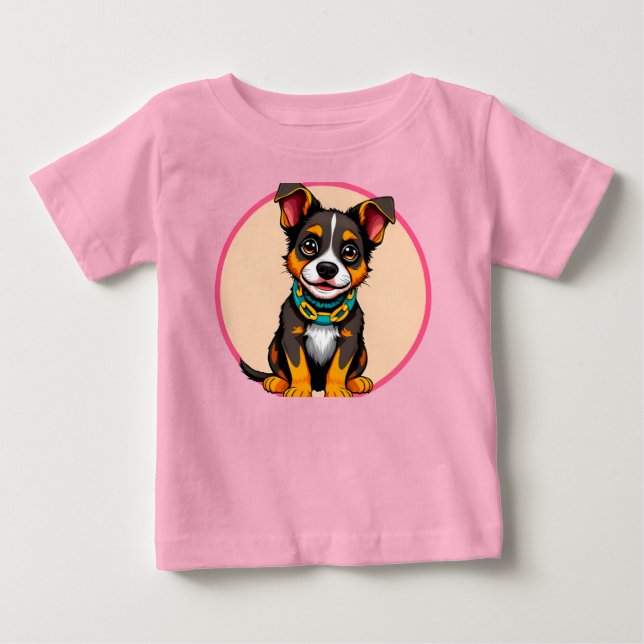 Camiseta Para Bebê 🌸 Cachorrinho Fofo Alegria Brincalhona Estilo Beb (Frente)