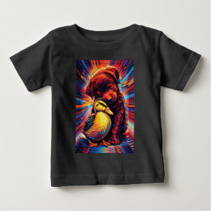 Camiseta Para Bebê Cachorrinho Fofo e Patinho se Abraçam Pop Art