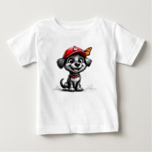 Camiseta Para Bebê Cachorrinho Preto Kawaii com Borboleta Animalzinho