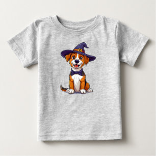Camiseta Para Bebê Cachorro Adorável Vestindo Chapéu de Bruxo Roxo