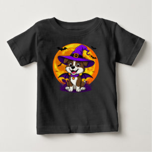 Camiseta Para Bebê Cachorro Alegre Disfarçado de Chapéu de Bruxa