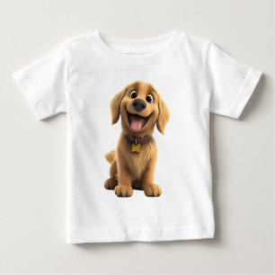 Camiseta Para Bebê Cachorro Amigável Golden Retriever 3D – Para Crian