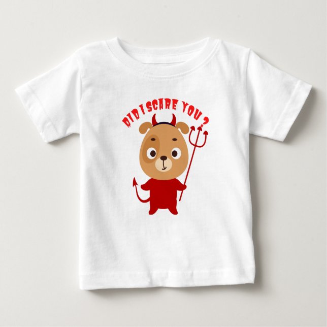 Camiseta Para Bebê Cachorro bonito com fantasia de diabo vermelho seg (Frente)