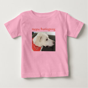 Camiseta Para Bebê Cachorro Branco Bonito Rosa Rosa, Ação de Graças