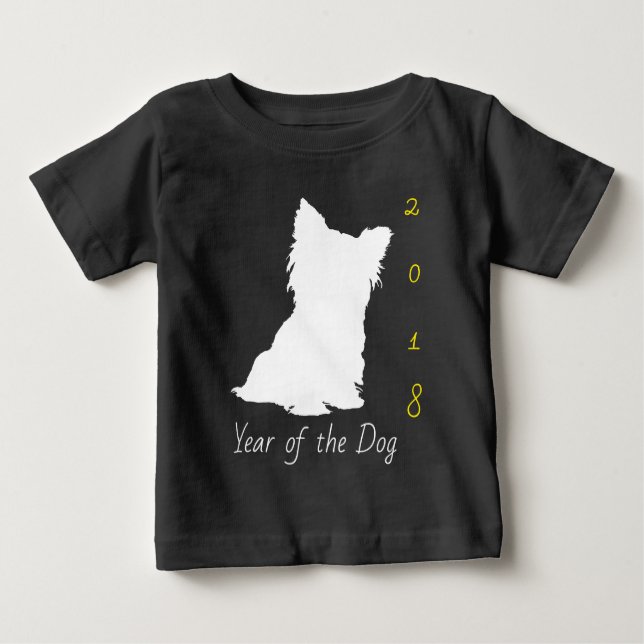 Camiseta Para Bebê Cachorro Branco Chinês Ano Novo 2018 Bebê Negro T (Frente)